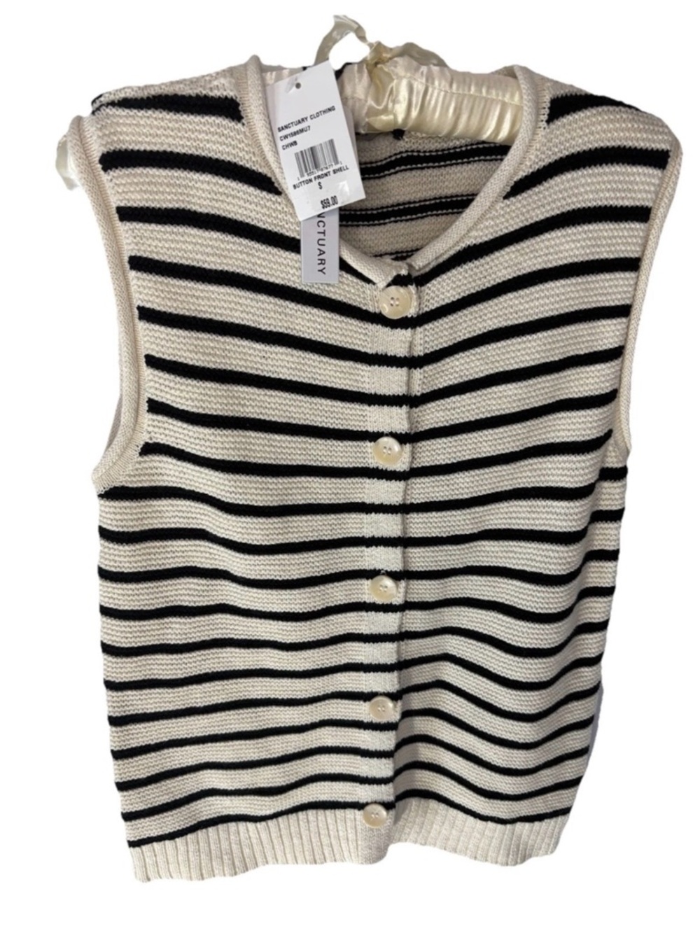 Sanctuary NWT Women's Sleeveless Button Up Sweater Striped Roll Collar Smal
